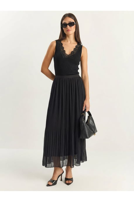 Hohe Taille Faltenmaxirock - Image 3