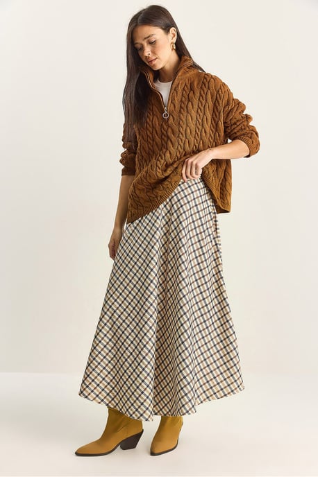 Karierte Hohe Taille Maxi-Rock - Image 1
