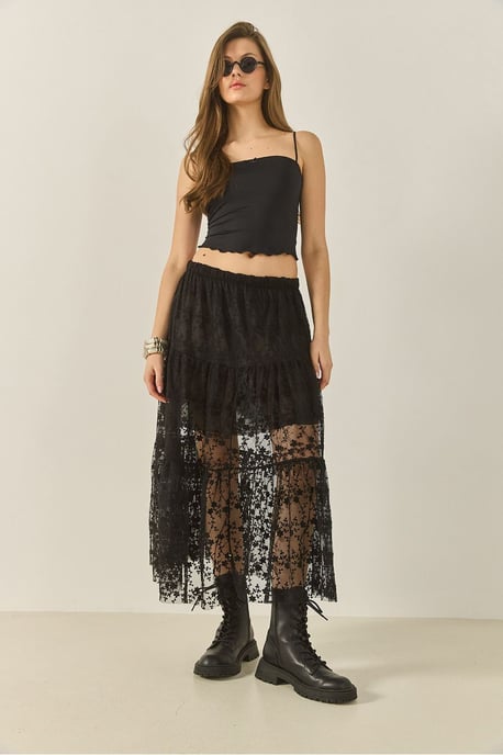Hochtaillierter Maxi-Rock mit Rüschendetails und Blumenmuster - Image 2
