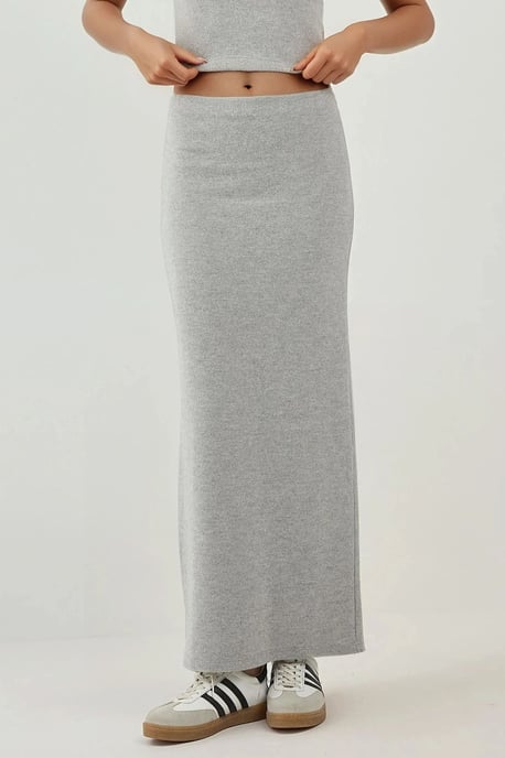Elastischer Taillenrock aus weichem, strukturiertem Material mit Schlitz - Image 1