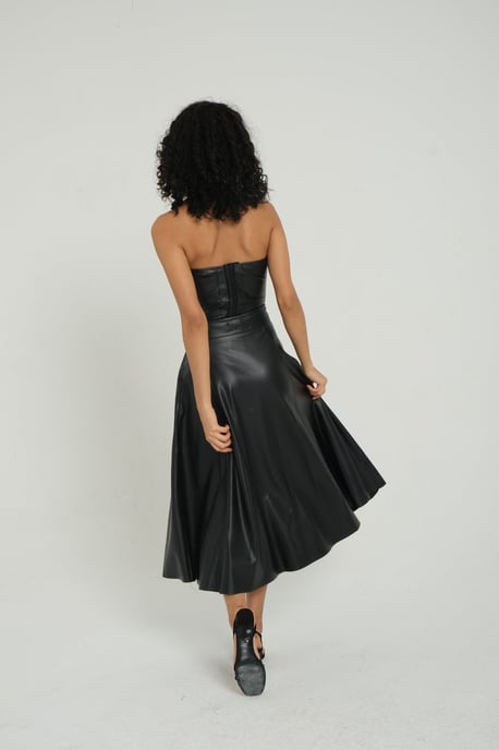 Kunstleder Hohe Taille Faltender Midi-Rock - Image 2