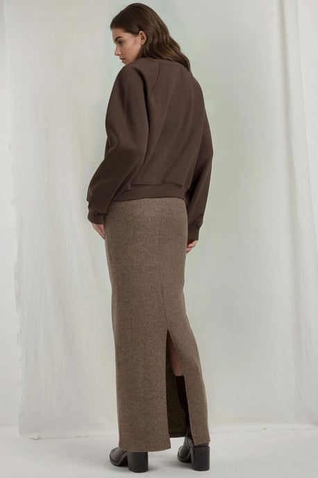 Elastischer Taillenrock aus weichem, strukturiertem Material mit Schlitz - Image 4