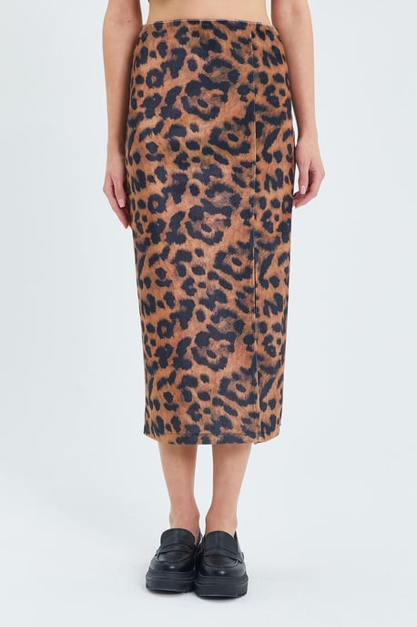 Leopardenmuster Hohe Taille Midi Rock mit Schlitz - Image 4