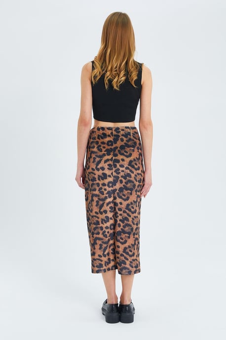 Leopardenmuster Hohe Taille Midi Rock mit Schlitz - Image 6
