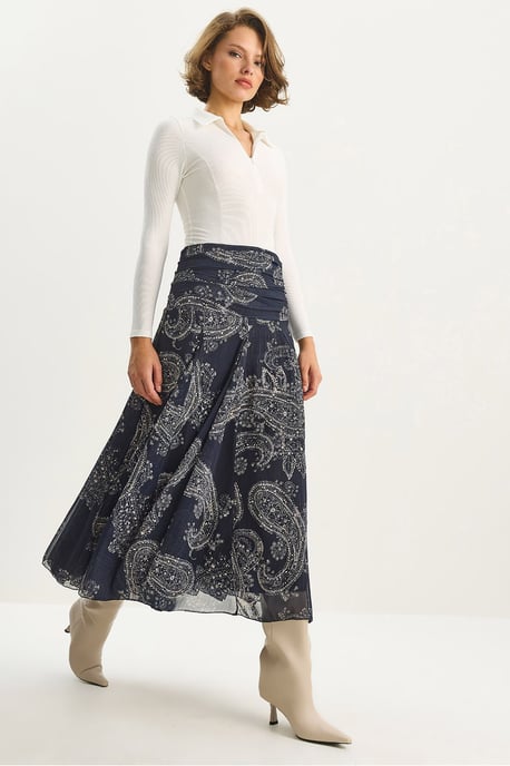 Hoch taillierter Midi-Rock mit ethnischem Print - Image 1
