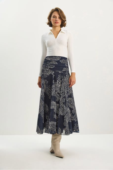 Hoch taillierter Midi-Rock mit ethnischem Print - Image 2