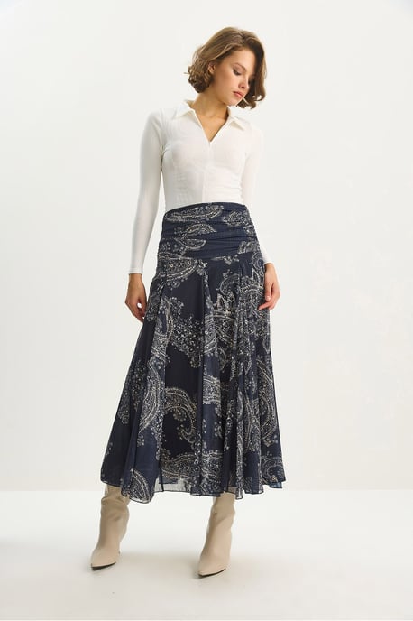 Hoch taillierter Midi-Rock mit ethnischem Print - Image 3