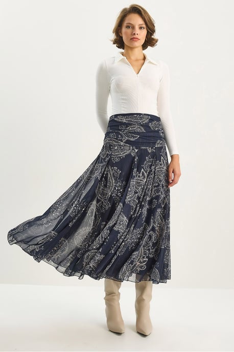Hoch taillierter Midi-Rock mit ethnischem Print - Image 4