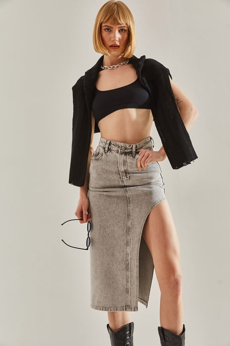 Hochtaillierter Schlitz-Midi-Jeansrock - Image 4