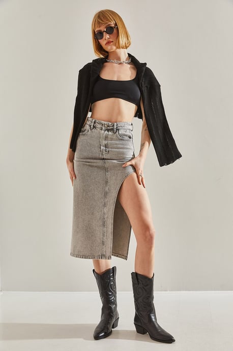 Hochtaillierter Schlitz-Midi-Jeansrock - Image 5