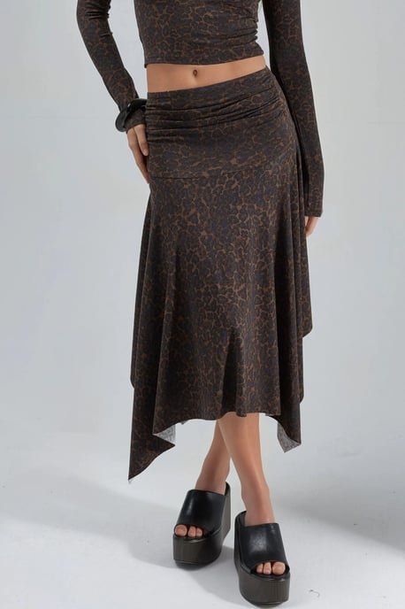 Hochtaillierter asymmetrischer Midi-Rock mit Leopardenmuster - Image 1