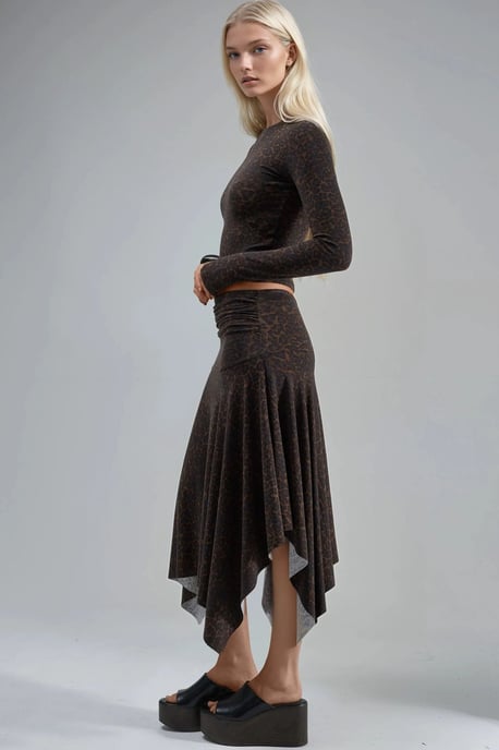 Hochtaillierter asymmetrischer Midi-Rock mit Leopardenmuster - Image 2
