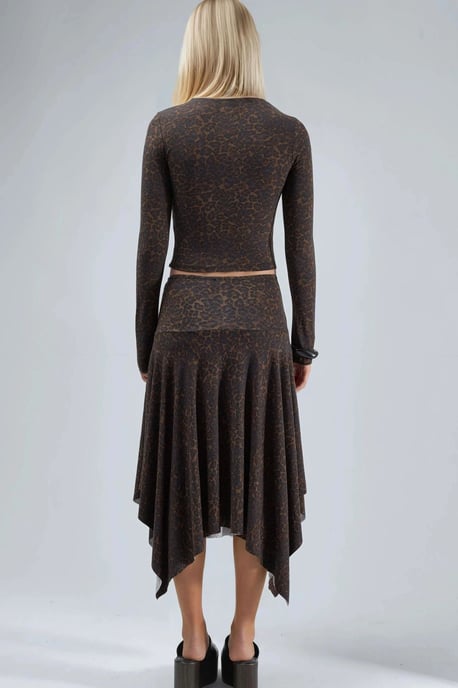 Hochtaillierter asymmetrischer Midi-Rock mit Leopardenmuster - Image 3