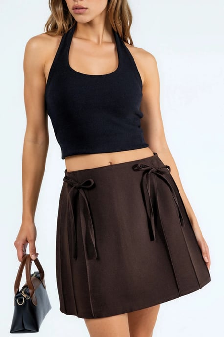 Hoch taillierter Mini A-Linien Skort mit Bindegurtel - Image 1
