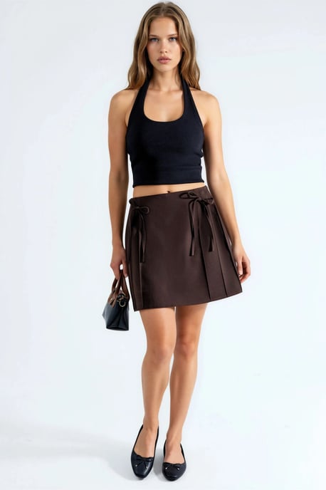Hoch taillierter Mini A-Linien Skort mit Bindegurtel - Image 4