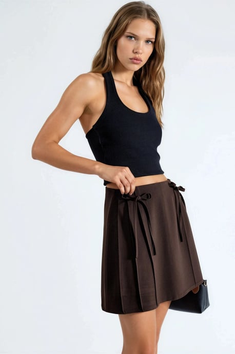 Hoch taillierter Mini A-Linien Skort mit Bindegurtel - Image 5