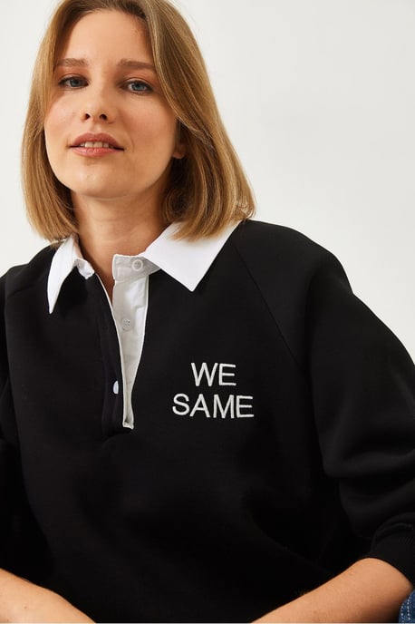 Bianco Lucci Besticktes Sweatshirt mit Polokragen und langen Ärmeln - Schwarz - Image 4