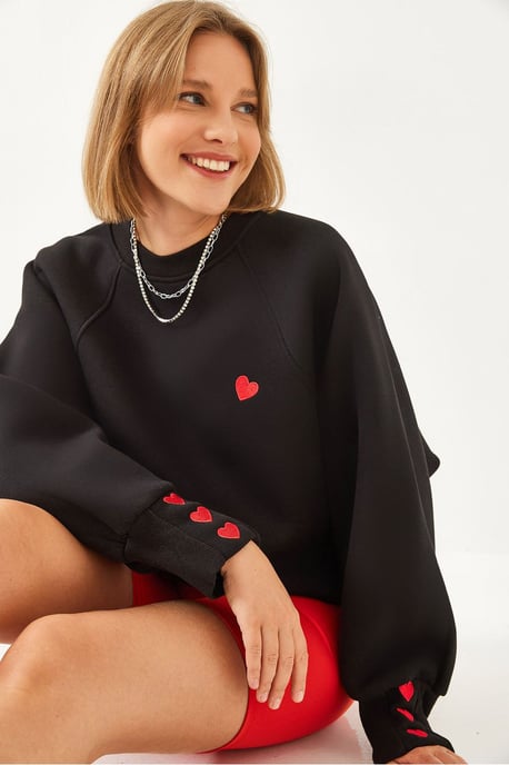 Bestickter Rundhalsausschnitt Langarm-Sweatshirt - Image 1