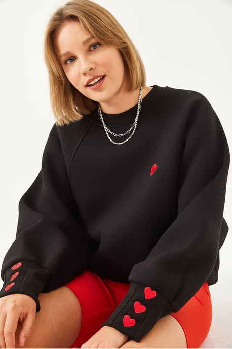 Bestickter Rundhalsausschnitt Langarm-Sweatshirt - Image 2