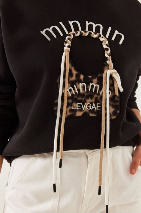 Bestickter Leopardenmuster Rundhals Sweatshirt - Image 3