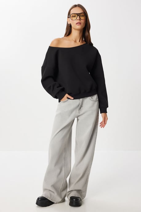 Asymmetrisches Kragen Sweatshirt - Image 2