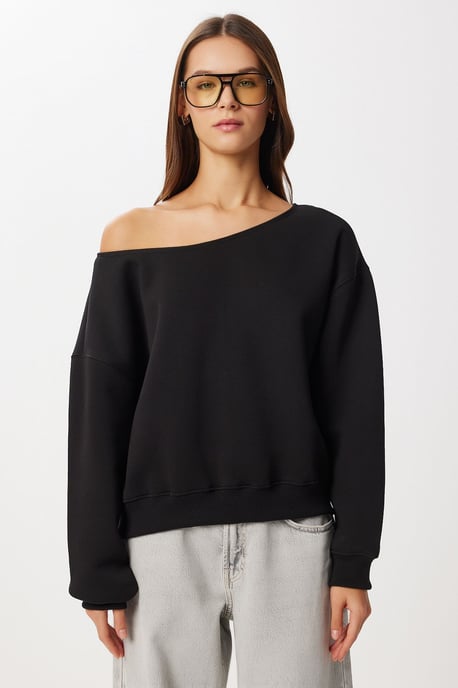 Asymmetrisches Kragen Sweatshirt - Image 3