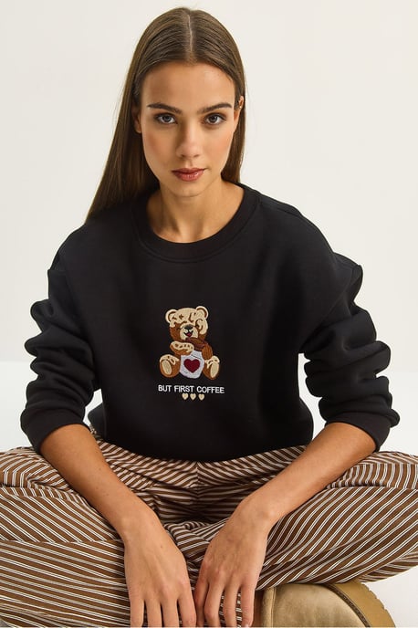 Bestickter Rundhalsausschnitt Langarm-Sweatshirt - Image 3