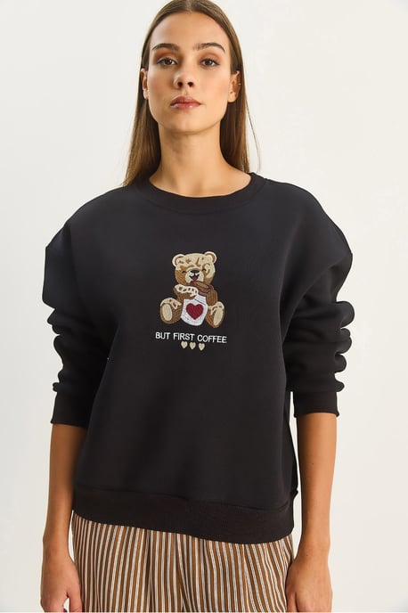 Bestickter Rundhalsausschnitt Langarm-Sweatshirt - Image 5