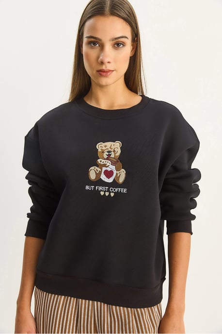 Bestickter Rundhalsausschnitt Langarm-Sweatshirt - Image 6