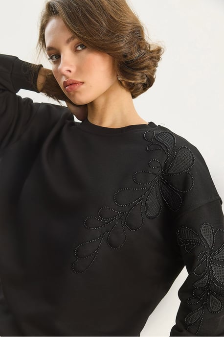 Bestickter Rundhals Langarm-Sweatshirt - Image 1