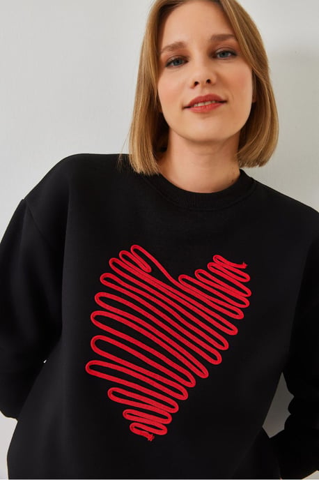 Bestickter Rundhalsausschnitt Baumwollpullover - Image 1