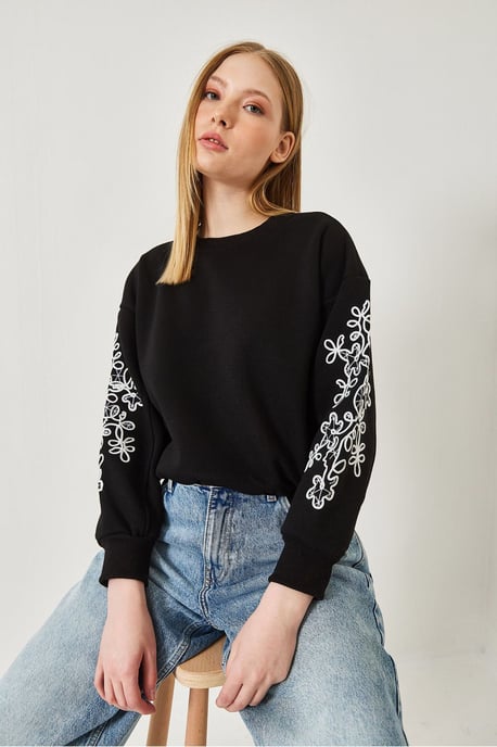 Gestickter Rundhalsausschnitt Langarm-Sweatshirt - Image 4