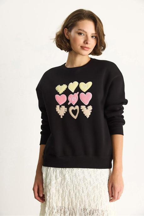 Herz-Patch-Applikation Relaxed Fit Rundhalsausschnitt Sweatshirt - Image 2