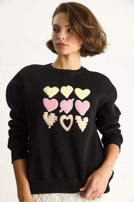 Herz-Patch-Applikation Relaxed Fit Rundhalsausschnitt Sweatshirt - Image 3