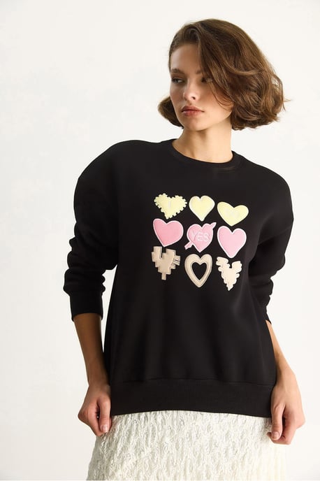 Herz-Patch-Applikation Relaxed Fit Rundhalsausschnitt Sweatshirt - Image 4