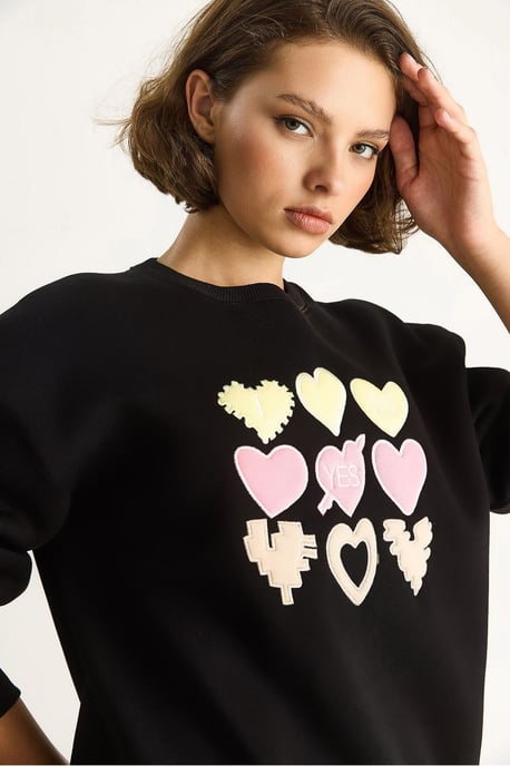 Herz-Patch-Applikation Relaxed Fit Rundhalsausschnitt Sweatshirt - Image 5