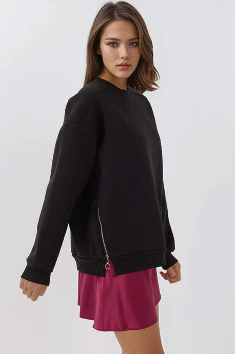 Texturiertes Sweatshirt mit Rundhalsausschnitt und Reißverschlussdetails - Image 1