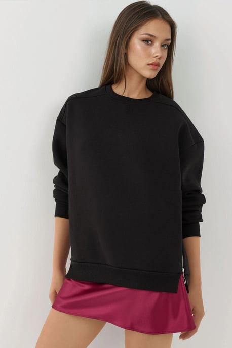 Texturiertes Sweatshirt mit Rundhalsausschnitt und Reißverschlussdetails - Image 3