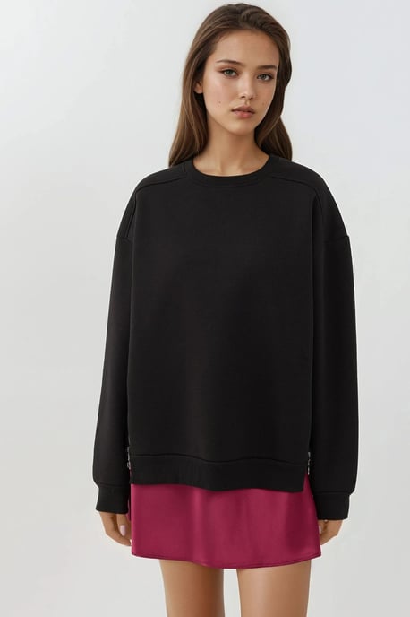 Texturiertes Sweatshirt mit Rundhalsausschnitt und Reißverschlussdetails - Image 6