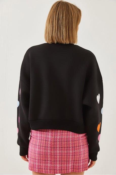 Bestickter Herzmuster Rundhals-Sweatshirt - Image 2