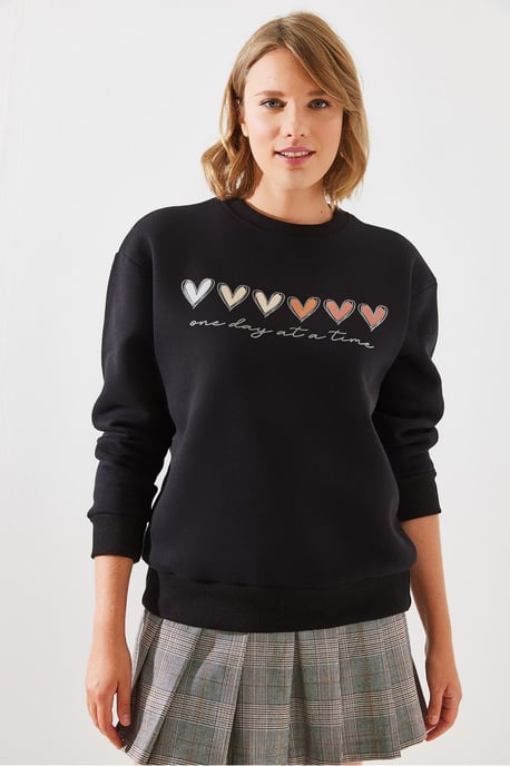 Herz-Muster Rundhals Sweatshirt - Image 1