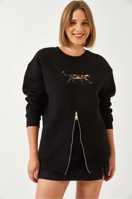 Bestickter Rundhals-Sweatshirt mit Reißverschluss - Image 2