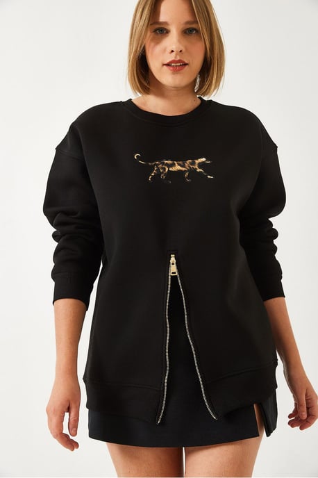 Bestickter Rundhals-Sweatshirt mit Reißverschluss - Image 3