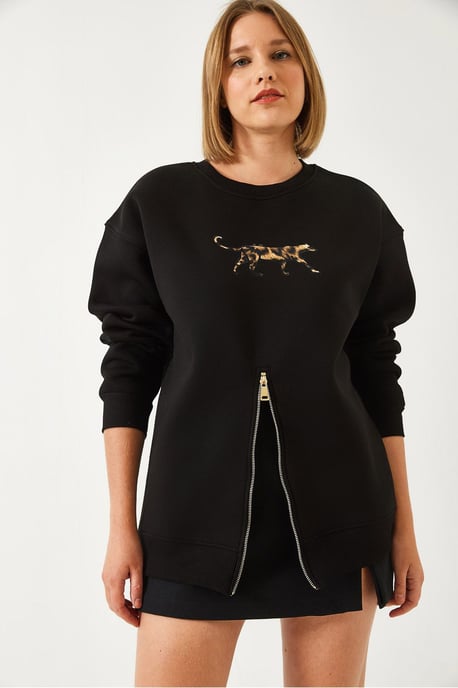 Bestickter Rundhals-Sweatshirt mit Reißverschluss - Image 4