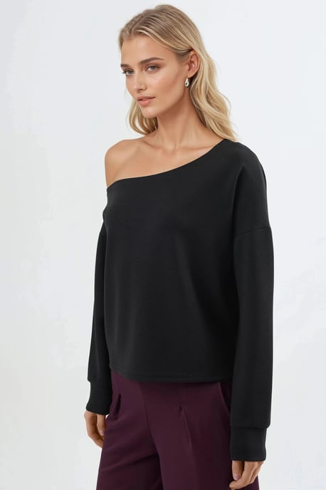 Asymmetrischer Kragen Relaxed Fit Sweatshirt - Image 2