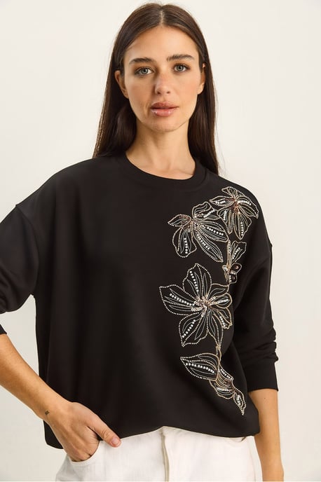 Blumenverziertes Sweatshirt mit Rundhalsausschnitt und entspannter Passform - Image 1