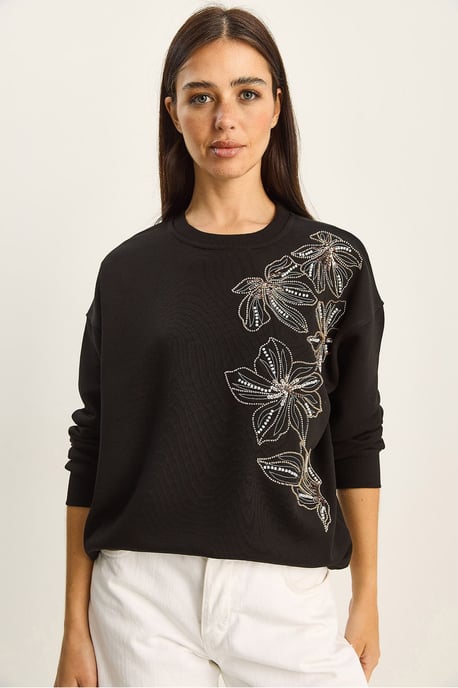 Blumenverziertes Sweatshirt mit Rundhalsausschnitt und entspannter Passform - Image 2