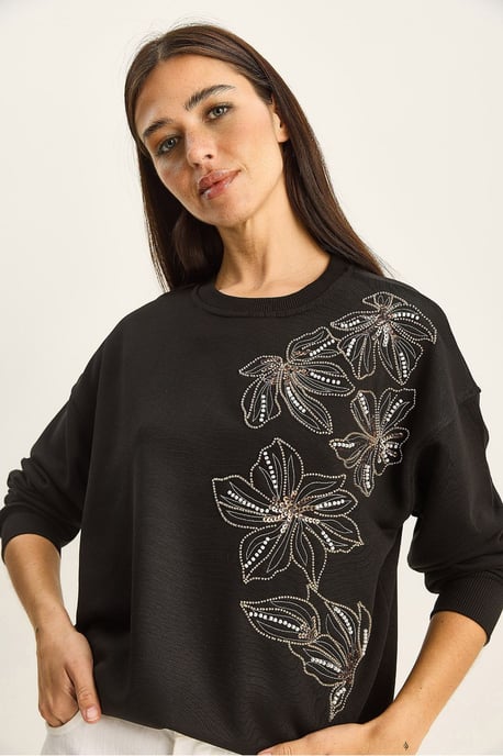Blumenverziertes Sweatshirt mit Rundhalsausschnitt und entspannter Passform - Image 3