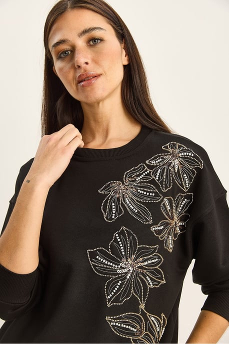 Blumenverziertes Sweatshirt mit Rundhalsausschnitt und entspannter Passform - Image 4