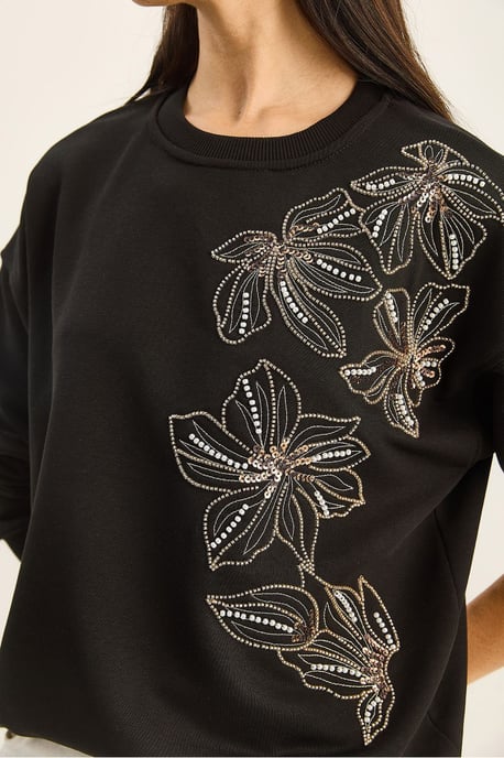 Blumenverziertes Sweatshirt mit Rundhalsausschnitt und entspannter Passform - Image 5
